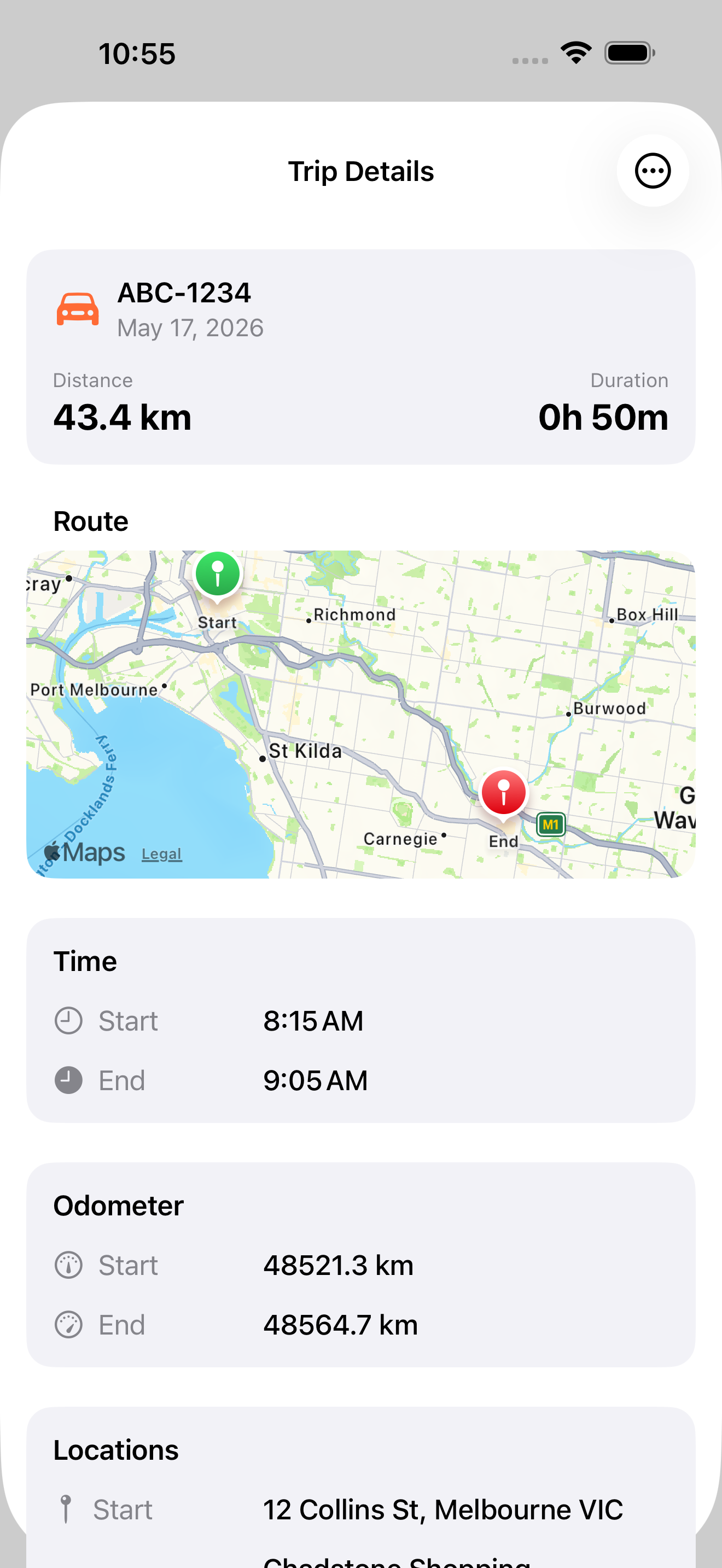 Detailed trip view