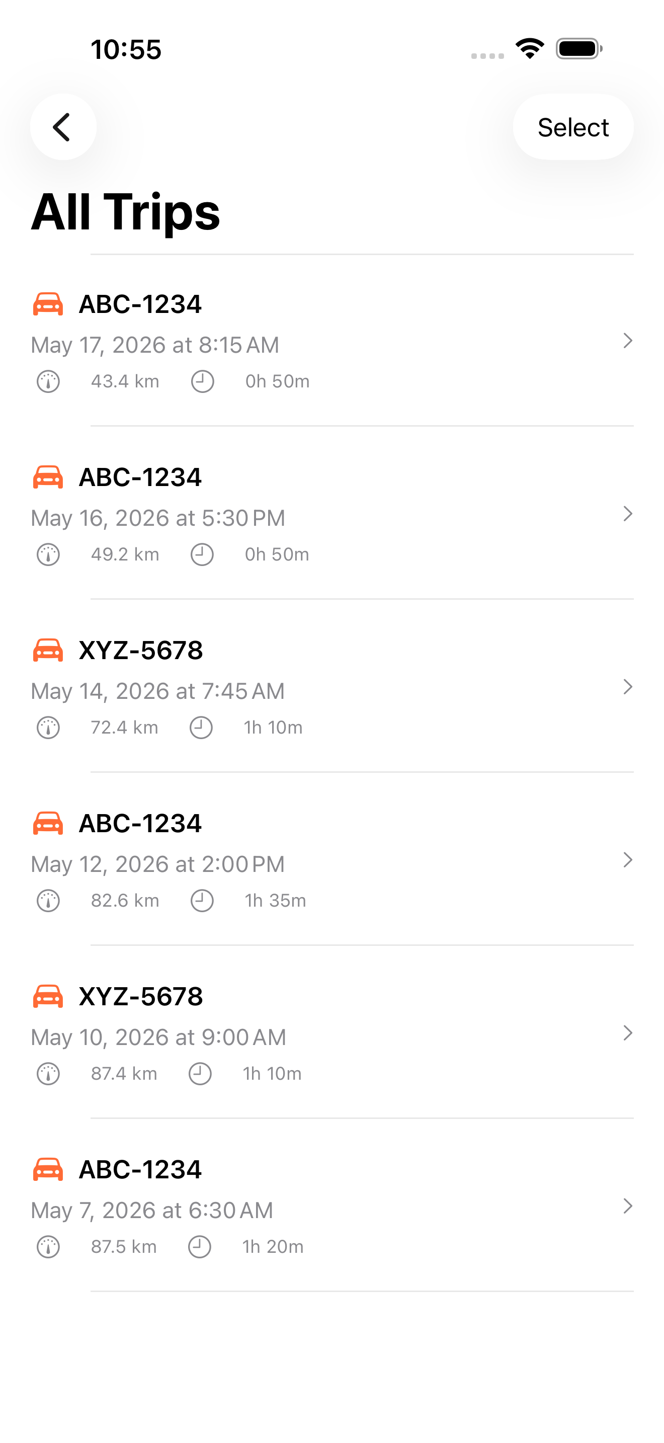 Trip list view
